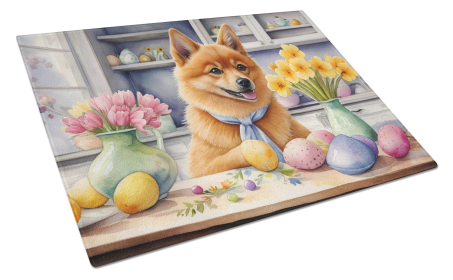 Decorating Easter Glass Cutting Board (Dog Breed: Finnish Spitz 6811, size: large)