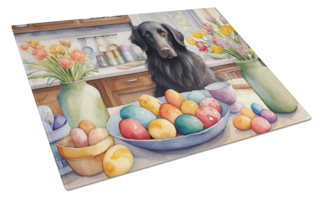 Decorating Easter Glass Cutting Board (Dog Breed: Flat-Coated Retriever 6812, size: large)