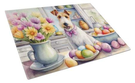 Decorating Easter Glass Cutting Board (Dog Breed: Fox Terrier 6813, size: large)