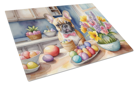 Decorating Easter Glass Cutting Board (Dog Breed: French Bulldog 6814, size: large)