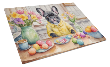 Decorating Easter Glass Cutting Board (Dog Breed: French Bulldog 6815, size: large)