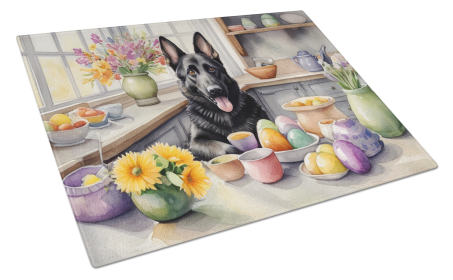 Decorating Easter Glass Cutting Board (Dog Breed: German Shepherd 6816, size: large)