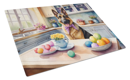 Decorating Easter Glass Cutting Board (Dog Breed: German Shepherd 6817, size: large)