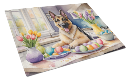 Decorating Easter Glass Cutting Board (Dog Breed: German Shepherd 6818, size: large)