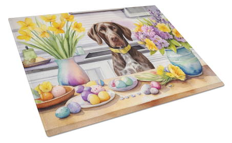 Decorating Easter Glass Cutting Board (Dog Breed: German Shorthaired Pointer 6819, size: large)