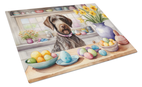 Decorating Easter Glass Cutting Board (Dog Breed: German Wirehaired Pointer 6820, size: large)