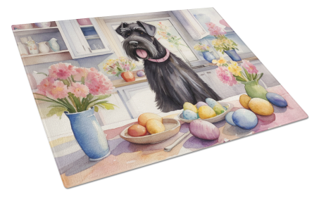 Decorating Easter Glass Cutting Board (Dog Breed: Giant Schnauzer 6821, size: large)