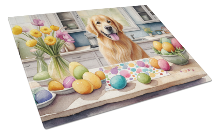 Decorating Easter Glass Cutting Board (Dog Breed: Golden Retriever 6822, size: large)