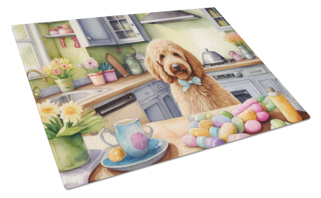 Decorating Easter Glass Cutting Board (Dog Breed: Goldendoodle 6823, size: large)