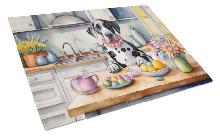 Decorating Easter Glass Cutting Board (Dog Breed: Great Dane 6826, size: large)