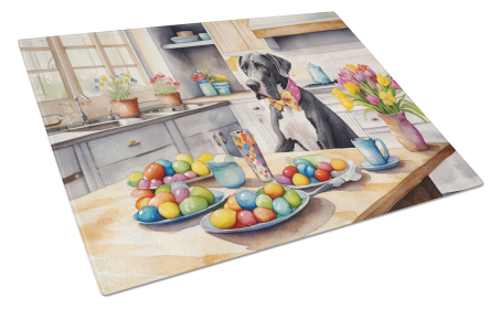 Decorating Easter Glass Cutting Board (Dog Breed: Great Dane 6828, size: large)
