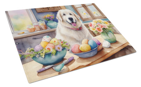 Decorating Easter Glass Cutting Board (Dog Breed: Great Pyrenees 6829, size: large)