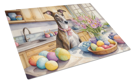 Decorating Easter Glass Cutting Board (Dog Breed: Greyhound 6831, size: large)