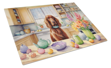 Decorating Easter Glass Cutting Board (Dog Breed: Irish Setter 6833, size: large)