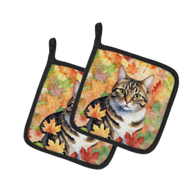 Cats in Fall Leaves Pair of Pot Holders (Dog Breed: California Spangled 7119, size: 7.5HX7.5W)
