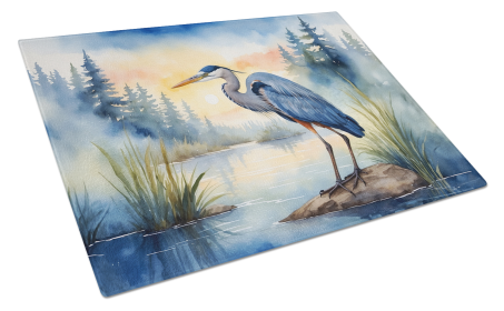Birds, Birds, Birds Glass Cutting Board (Design: Blue Heron Emerging 7490, size: large)