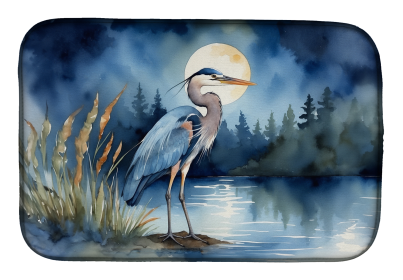 Birds, Birds, Birds Dish Drying Mat (Design: Blue Heron Moonlight 7492, size: 14  x 21")