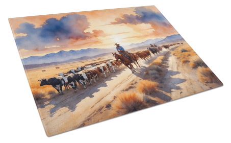 Animals Around Glass Cutting Board (Dog Breed: Cattle Drive at Sunset 7649, size: large)
