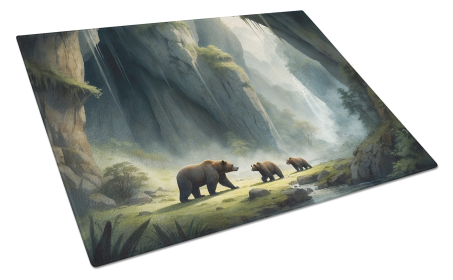 Animals Around Glass Cutting Board (Dog Breed: Cave Bears 7650, size: large)