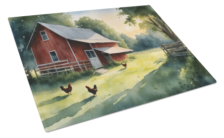 Animals Around Glass Cutting Board (Dog Breed: Chicken Coop at Dawn 7651, size: large)
