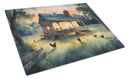 Animals Around Glass Cutting Board (Dog Breed: Chicken Coop at Dawn 7652, size: large)