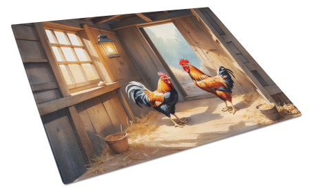 Animals Around Glass Cutting Board (Dog Breed: Chickens in the Coop 7654, size: large)