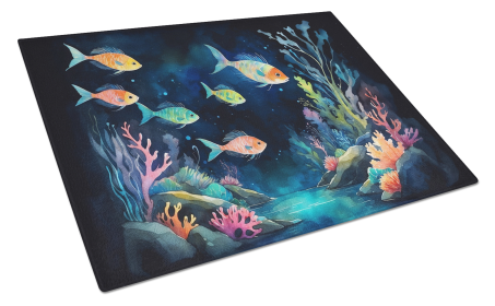 Animals Around Glass Cutting Board (Dog Breed: Bioluminescent Fish 7656, size: large)