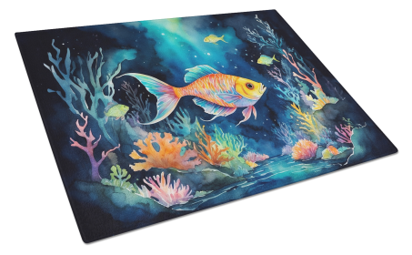 Animals Around Glass Cutting Board (Dog Breed: Bioluminescent Fish 7657, size: large)