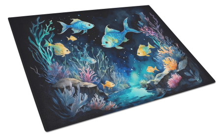 Animals Around Glass Cutting Board (Dog Breed: Bioluminescent Fish 7658, size: large)