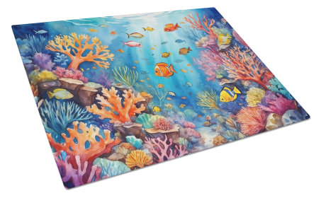 Animals Around Glass Cutting Board (Dog Breed: Coral and Fish 7659, size: large)