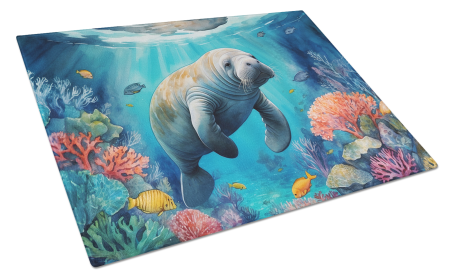 Animals Around Glass Cutting Board (Dog Breed: Manatee 7671, size: large)
