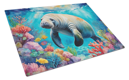 Animals Around Glass Cutting Board (Dog Breed: Manatee 7672, size: large)
