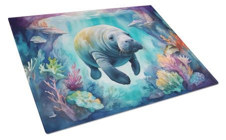 Animals Around Glass Cutting Board (Dog Breed: Manatee 7675, size: large)