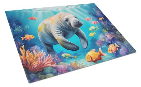 Animals Around Glass Cutting Board (Dog Breed: Manatee 7677, size: large)