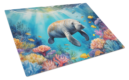 Animals Around Glass Cutting Board (Dog Breed: Manatee 7678, size: large)