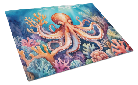 Animals Around Glass Cutting Board (Dog Breed: Octopus 7679, size: large)