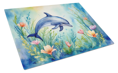 Animals Around Glass Cutting Board (Dog Breed: Dolphin 7681, size: large)