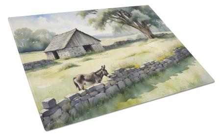 Animals Around Glass Cutting Board (Dog Breed: Donkey 7684, size: large)
