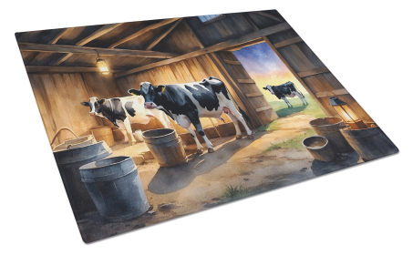 Animals Around Glass Cutting Board (Dog Breed: Cow 7688, size: large)