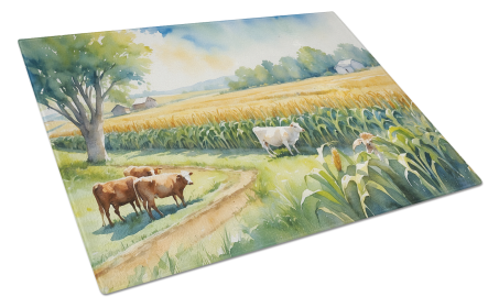 Animals Around Glass Cutting Board (Dog Breed: Cow 7689, size: large)