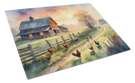 Animals Around Glass Cutting Board (Dog Breed: Farmyard Sunrise 7691, size: large)