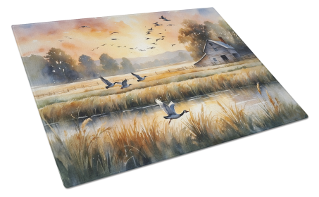 Animals Around Glass Cutting Board (Dog Breed: Geese in Flight 7692, size: large)