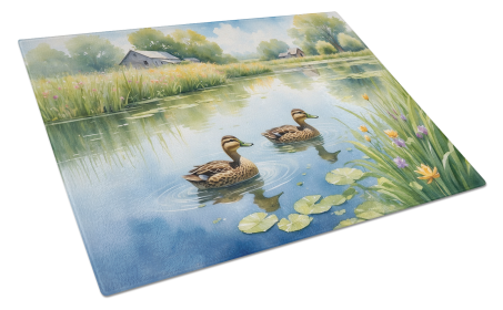 Animals Around Glass Cutting Board (Dog Breed: Ducks 7696, size: large)
