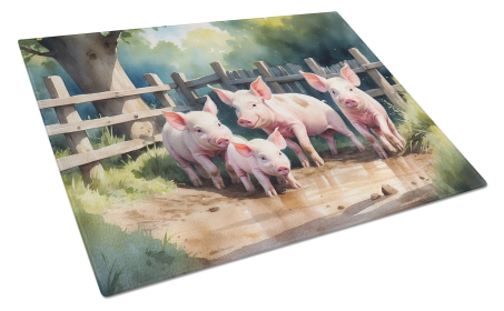 Animals Around Glass Cutting Board (Dog Breed: Piglets 7702, size: large)
