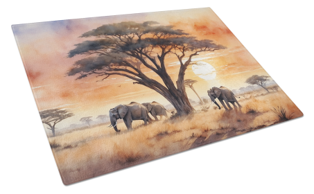 Animals Around Glass Cutting Board (Dog Breed: Elephant 7706, size: large)