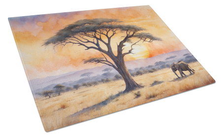 Animals Around Glass Cutting Board (Dog Breed: Elephant 7707, size: large)