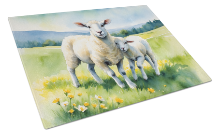 Animals Around Glass Cutting Board (Dog Breed: Sheep 7708, size: large)