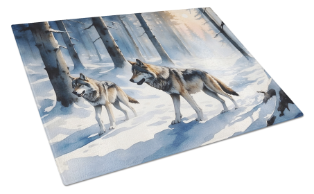 Animals Around Glass Cutting Board (Dog Breed: Wolves 7711, size: large)
