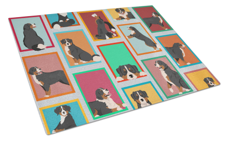 Lots of Dogs Glass Cutting Board (Dog Breed: Bernese Mountain Dog, size: large)