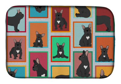 Lots of Dogs Dish Drying Mat (Dog Breed: French Bulldog - Black, size: 14  x 21")